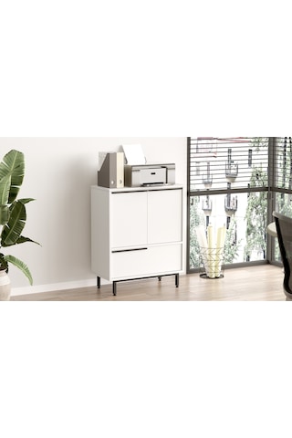 Robin Home Lidya Ofis Dolabı 3 Kapaklı Metal Ayaklı Beyaz