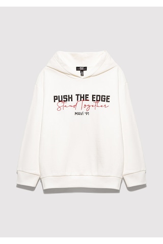 Mavi - Stand Together Baskılı Kapüşonlu Ekru Sweatshirt 6s10181-70057 Ekru