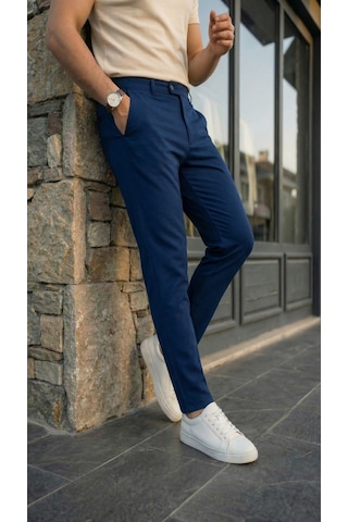 Modi Erkek Slim Fit Dilli Kumaş Pantolon Açık Lacivert