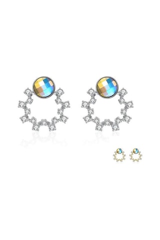 S925 Ayar Gümüş Kadın Küpe Renkli Avusturya İle Sevimli Çelenk Kristal Saplama Küpe Sıcak Satış Takı Hediye Saplama Küpe Altın - Beyaz