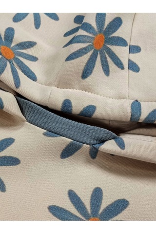 Papatya Desenli Kapşonlu Bebek Alt Üst Takım Açık Mavi