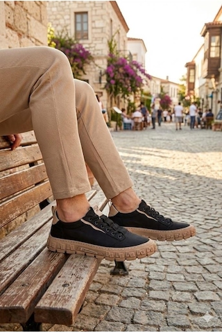 Guja 26y518 Rahat Desenli Kauçuk Taban Tekstil Lastik Bağcıklı Sneaker Erkek Ayakkabı Siyah