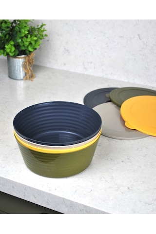 4 Adet Plastik Kapaklı Kase Seti Renkli Saklama Kabı Salata Kase 18x7 Cm 1500 Ml Renkli