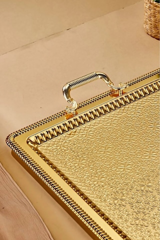 Cooker Gold Renk Dikdörtgen Metal Tepsi 60x40 Cm
