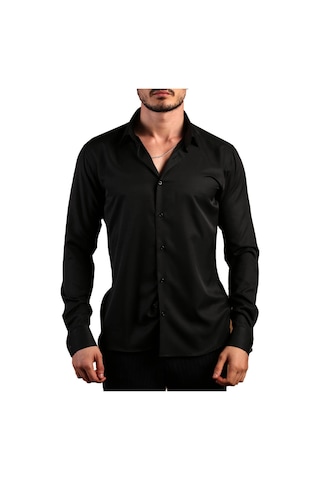 Dicotto Siyah 8 Drop Ekstra Uzun Kol Dar Kesim Micro Kumaş Kol Düğmeli Slim Fit Erkek Gömlek - 197-6 001