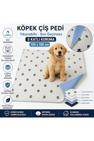 Tr Yıkanabilir Köpek Çiş Pedi 100x100 Cm 5 Katlı Sıvı Geçirmez Köpek Eğitim Ve Tuvalet Pedi