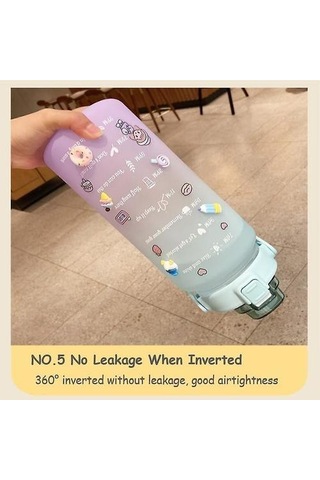 03 2000ml Kawaii Su Şişesi İle Saman Spor Plastik Taşınabilir Kare İçme Şişesi Kız İçin Sevimli Suyu Çay Su Bardakları 007 Kahverengi