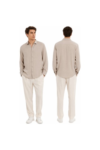 Cazador Erkek Tencel Regular Fit Gömlek Uzun Kol 20610 Bej