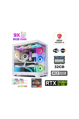 Xaser Sword X60 R7-5700X 32 GB 1 TB NVMe SSD 8 GB RTX5060 Masaüstü Oyuncu Bilgisayarı