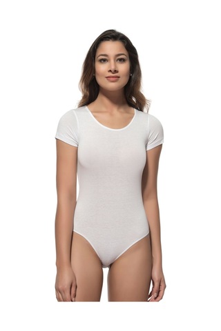 Lirona Fit Kesim - Bisiklet Yaka Kısa Kol Kancalı Body, Tesettür Body So Beyaz