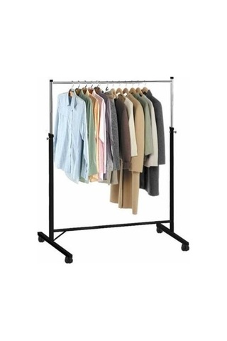 Teknor Paslanmaz Metal Vitrin Konfeksiyon Kıyafet Askılık Tekerlekli Portatif Askılık Portmanto Siyah