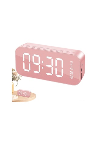 Lemestar Pembe Mini Masaüstü Müzik Çalar - Akıllı Alarm Saati, Led Ayna Ekranlı, 6 Saat Çalma Süresi, Bluetooth Hoparlör