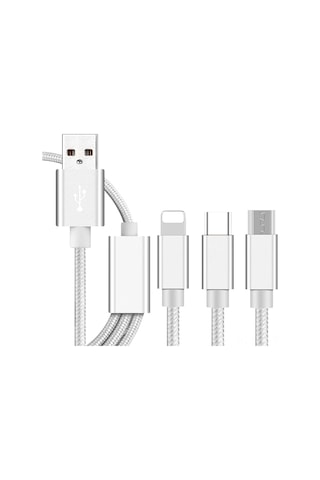 Reedark 3 Cihazı Eş Zamanlı Şarj Eden 1 Metre Uzunlukta Type-c/lightning/micro Usb 2a Hızlı Şarj Kablosu Gümüş Kutu Paketli