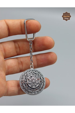 Çiçekli Yıldız Model 925 Ayar Gümüş Oksitli Telkari Anahtarlık 201025162 Gümüş