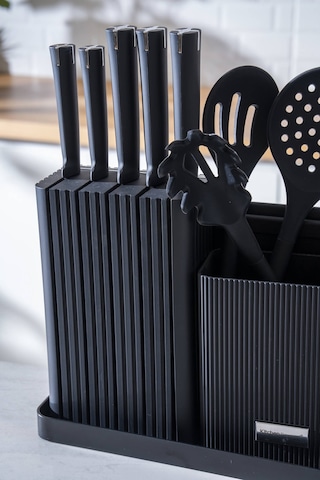 Cooper 14 Parça Standlı Kesme Tahtası Servis Ve Bıçak Seti Siyah