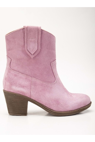 Analin Shoes Kadın Hakiki Deri Western Kovboy Bot Pembe Süet