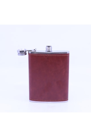 Kahverengi Deri Kaplama Cep Matarası/flask 8 Oz