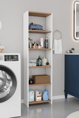Alpaevmobilya Ahşap 5 Raflı 150 Cm Çok Amaçlı Açık Banyo Dolabı Düzenleyici Raf Ve Çamaşır Odası Dolabı Beyaz - Atlantik Çam