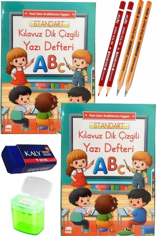 Kılavuz Dik Çizgili Güzel Yazı Defteri A4 Büyük Boy Fatih Kırmızı Ve Siyah Jumbo Kurşun Kalem Sınav Silgisi Kalemtraş