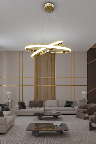 2 'li Çember Avize - Kumandalı / Gold Gold