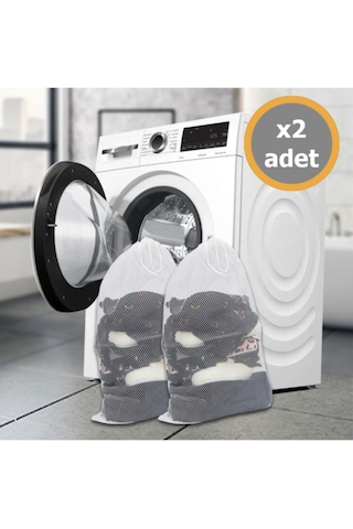 2 Adet Lüx Perde Ve Çamaşır Yıkama Filesi Ipli 60x80 Cm Battal Boy Beyaz