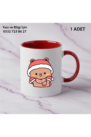 Dudu Ve Bubu Yılbaşı Yeni Yıl Tasarımlı Kişiye Özel İsimli Kupa Bardak Sevgiliye Hediye Kırmızı