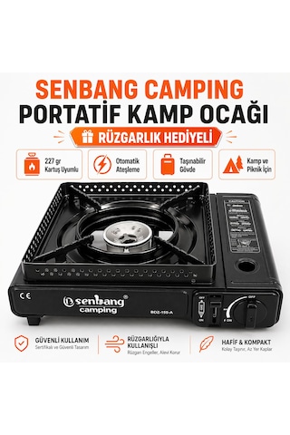 Senbang Camping Portatif Kamp Ocağı 1 Adet Gaz Hediyeli Taşınabilir Piknik Ve Kamp Ocak Siyah