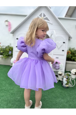 Rose- Lila Şifon Kısa Kollu Kız Çocuk Elbisesi Lila