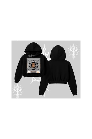 Tarzsokak Kapşonlu Crop Sweatshirt Fossilized Skull Underground Archive Siyah