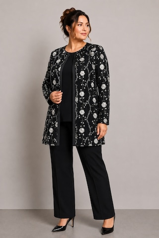 Bihan Store Kadın Floral Desenli Abiye Ceket Ve Bluz Takımı - Y26-3963 Siyah