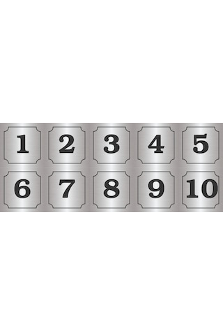 1-10 Kapı, Masa, Dolap Numarası Gümüş Metal Etiket 7x7 Cm 1-10 Kapı, Masa, Dolap Numarası Gümüş Metal Etiket 7x7 Cm