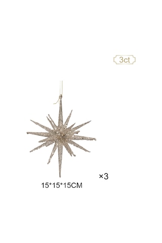 Karaca Home New Year Yılbaşı Glitter Star 3 Adet Ağaç Süsü Seti Gold 15x15x15 Cm