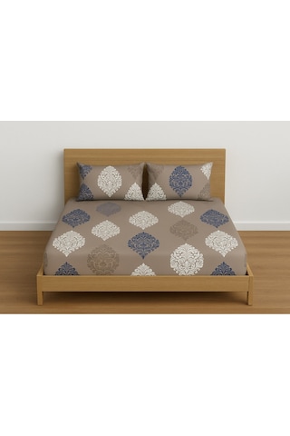 Lionas Çift Kişilik Desenli Lastikli Çarşaf Seti 140x200 Cm + 2 Adet Yastık Kılıfı 50x70 Bej
