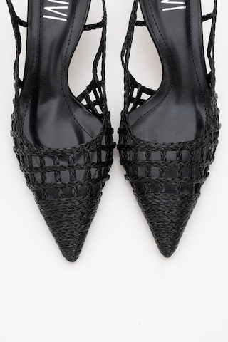 Luvishoes Luvi Shoes Heaven Siyah Örme Arkası Açık Kadın Kısa Topuklu Ayakkabı Siyah