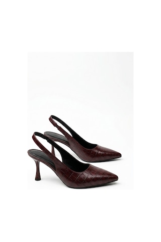V.s.h Velvet Kadın Abiye Kroko Timsah Derisi Sivri Burun 7cm İnce Topuklu Günlük Ayakkabı-2244 Bordo