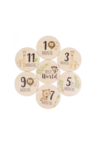 Safari Ahşap Bebek Anı Diskleri İngilizce Fotoğraf Çekim Kartları
