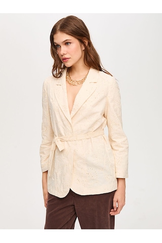 Faik Sönmez Delik İşi Payetli Brodeli Blazer Ceket S26ckt016 Us26ckt01673 Ekru