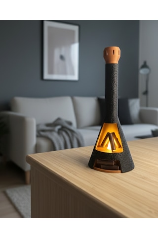 Elana Design Şömine Led Dekoratif Mumluk Masa Üstü Ambiyans Lambası Led Mum Dahil Siyah