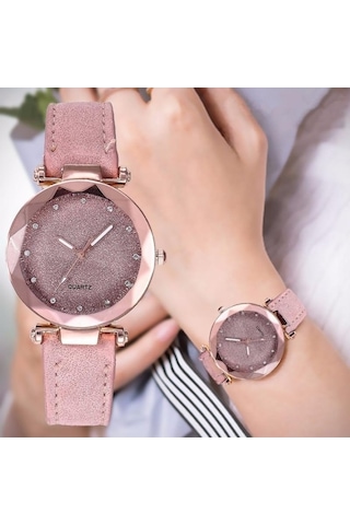 Yingfu Pembe Yıldızlı Gökyüzü Kız Kuvars Saatler, Lüks Bayanlar Kol Saatleri,arkadaş,aile Hediyeleri Pembe