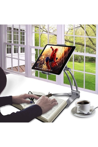 Tablet Standı 360 Derece Döner Yapılı Mutfak Masaüstü Telefon Ayarlanabilir Esnek Ayaklı Metal