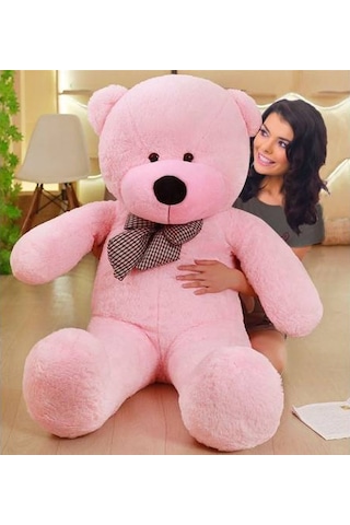 140 Cm Papyonlu Pembe Büyük Ayıcık Peluş Ayı (%100 Yerli)