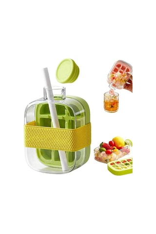 Mucit Home 1000 Ml Buz Kalıbı Pipetli Matara Soğuk İçecek Şişesi Buzluklu Suluk Renkli