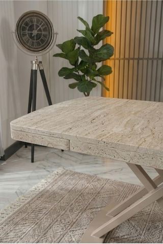 Venoxa Premium 80x120 / 80x180 Ölçülü Mdf Masa Tek Masadır Traverten/bej Traverten/bej