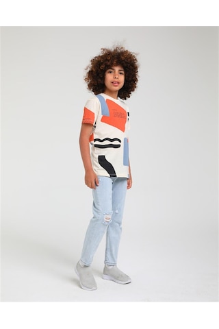 Jack Lions Erkek Çocuk Pamuklu Baskılı Salaş Kesim Tshirt-12839-bej Bej