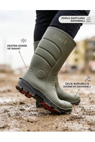 Çelik Burunlu Çizme İş Güvenlik Çizmesi - Güçlü, Dayanıklı Ve Su Geçirmez Çizme Haki