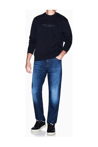 Erkek Regular Fit Kabartma Yazı Logolu Sweatshirt - Lacivert Deep Navy