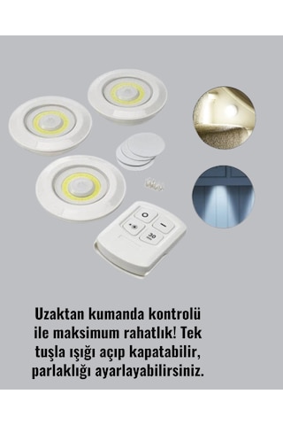 Ev Ofis Kamp İçin Uygun Uzaktan Kumandalı Yapışkanlı Kablosuz Led Spot Lambalar Çok Renkli