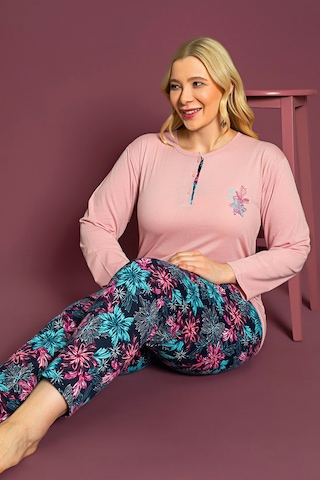 Nisanca Uzun Kollu %100 Pamuk Büyük Beden Anne Pijama Takımı- Anne Özel Serisi Toz Pembe