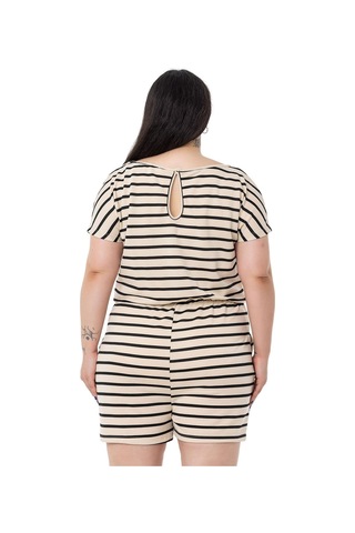 Büyük Beden Düşük Kollu Beli Lastikli Cepli Siyah Çizgili Şort Tulum-siyah Siyah