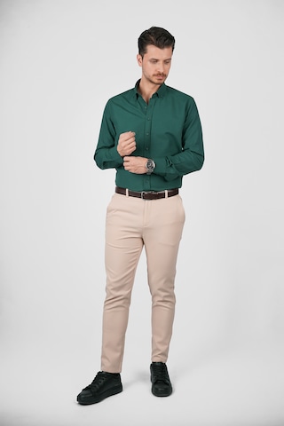 Koyu Yeşil Yaka Düğmeli Premium Şamre Slimfit Erkek Gömlek Koyu Yeşil